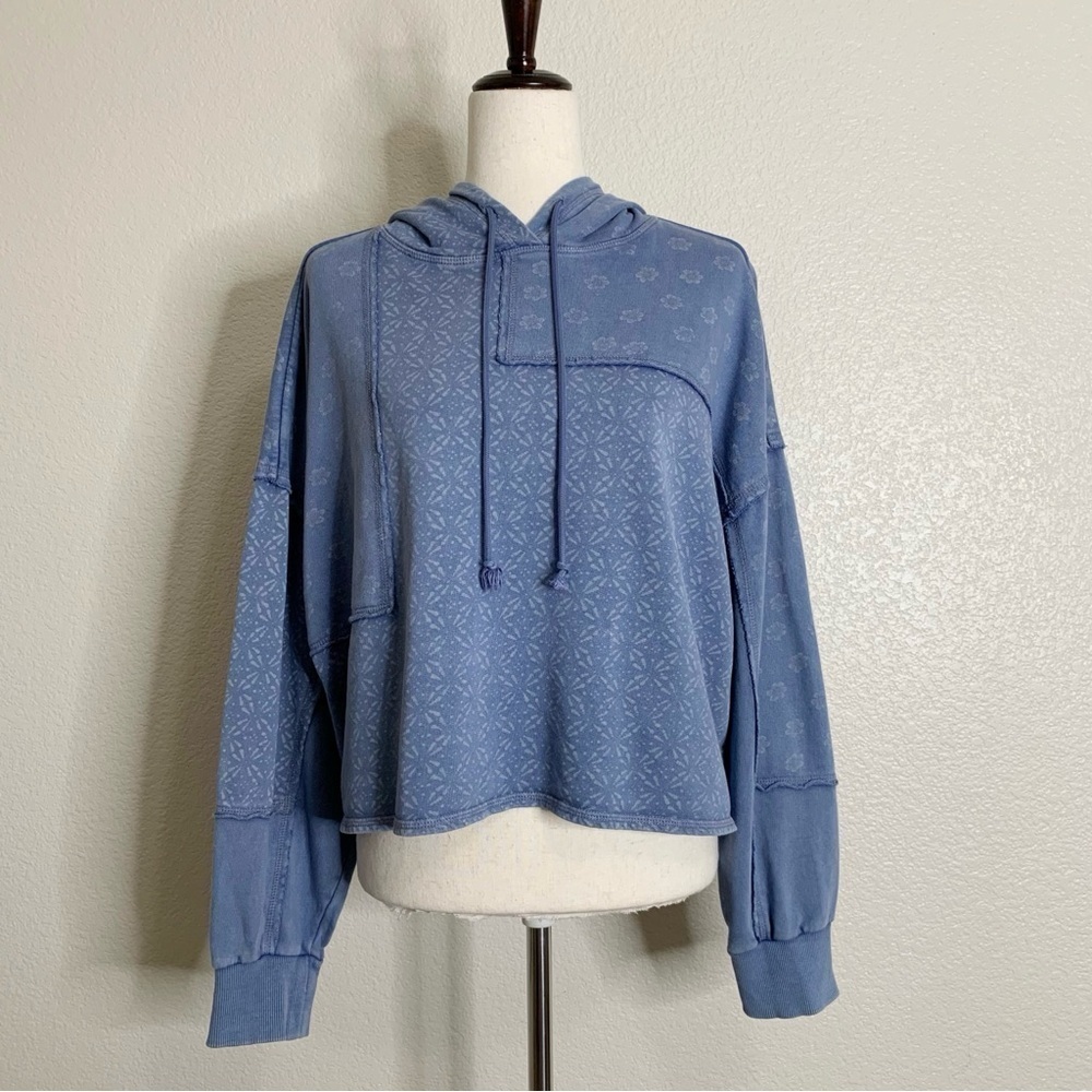 Lucky Brand Patchwork Batwing Hoodie Cropped Sweatshirt, Sz Medium